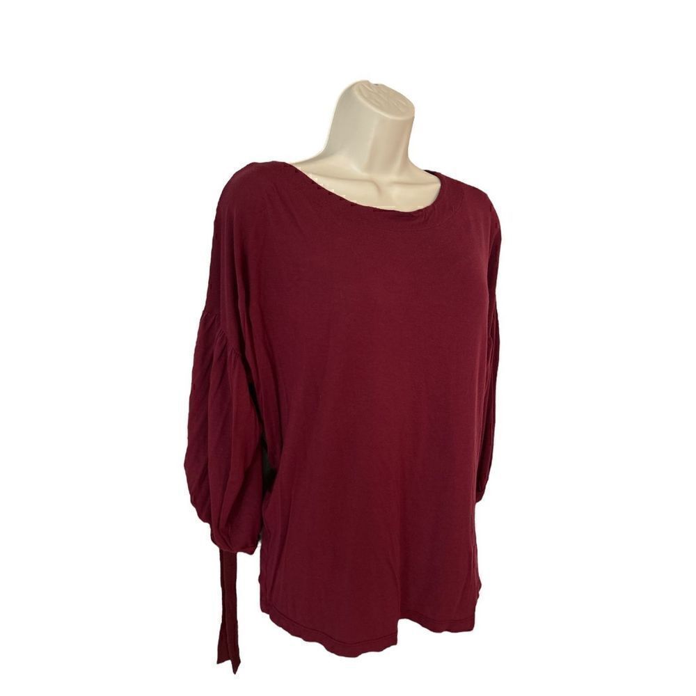 Hannah Sz S Soft Burgundy Tie Sleeve Deep V Tie Back Top